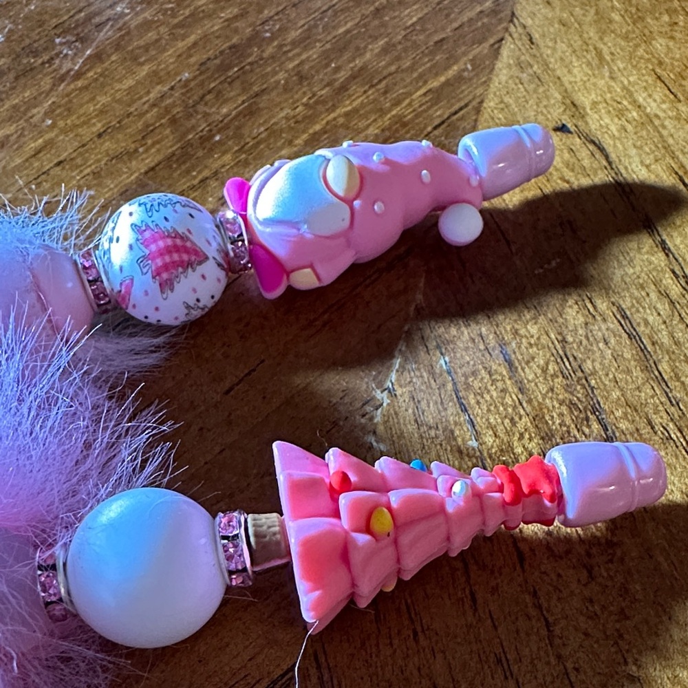 Pink Christmas Tree & Gnome Fluffy Pen Set